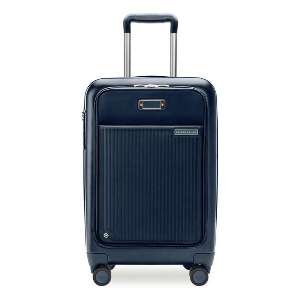 Essential Front Pocket Carry-On Expandable Spinner in Navy, Front View #color_navy