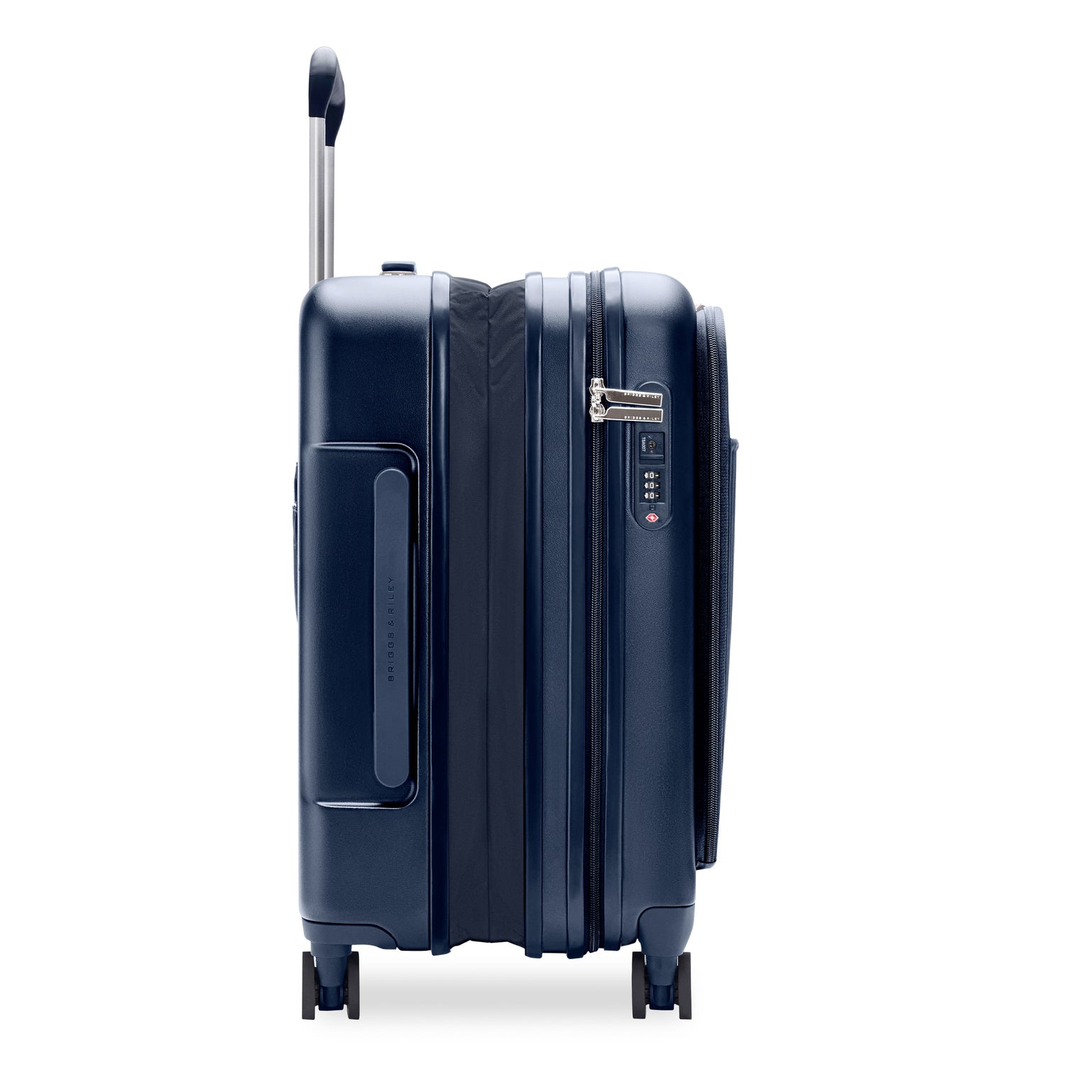 Essential Front Pocket Carry-On Expandable Spinner in Navy, Front View #color_navy