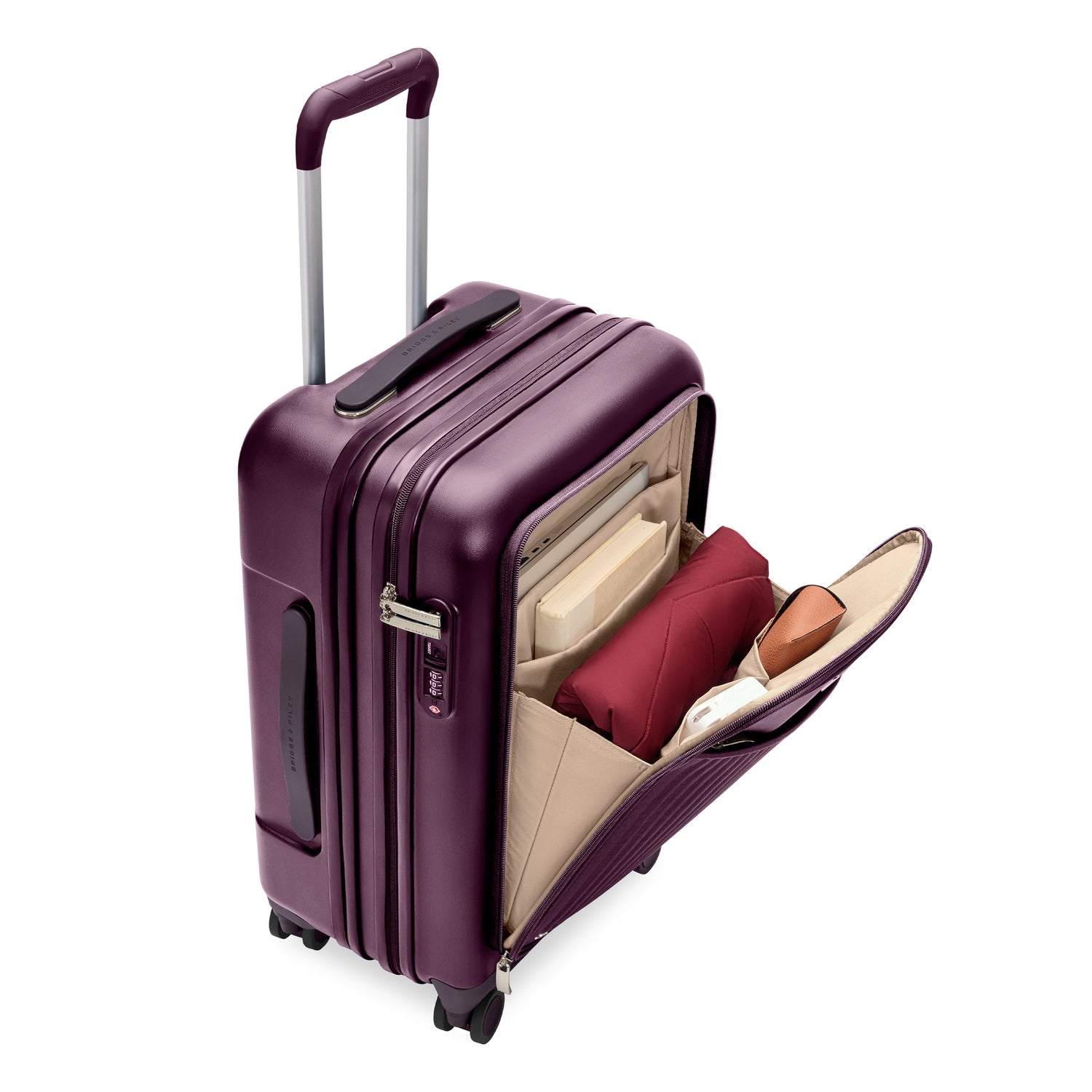Essential Front Pocket Carry-On Expandable Spinner in Plum #color_plum