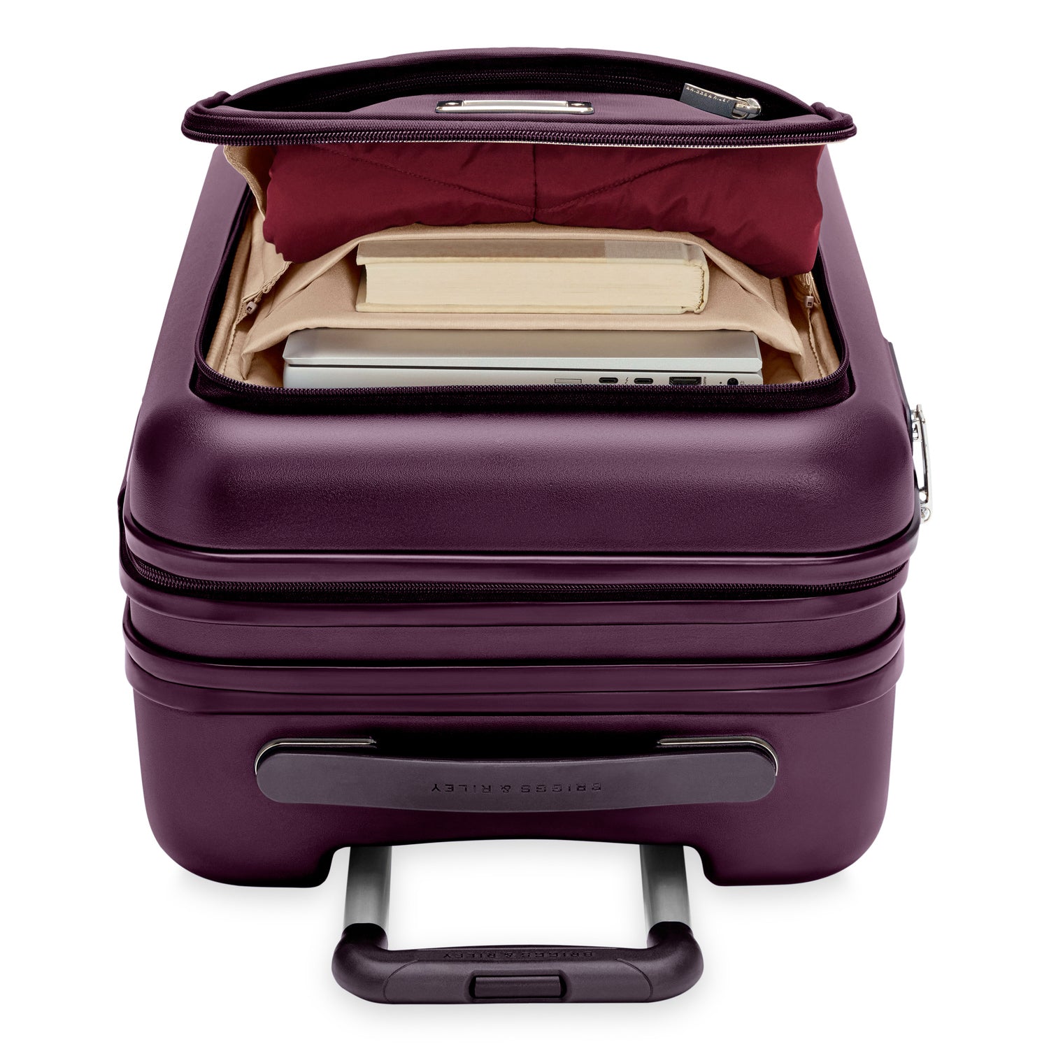 Essential Front Pocket Carry-On Expandable Spinner in Plum #color_plum