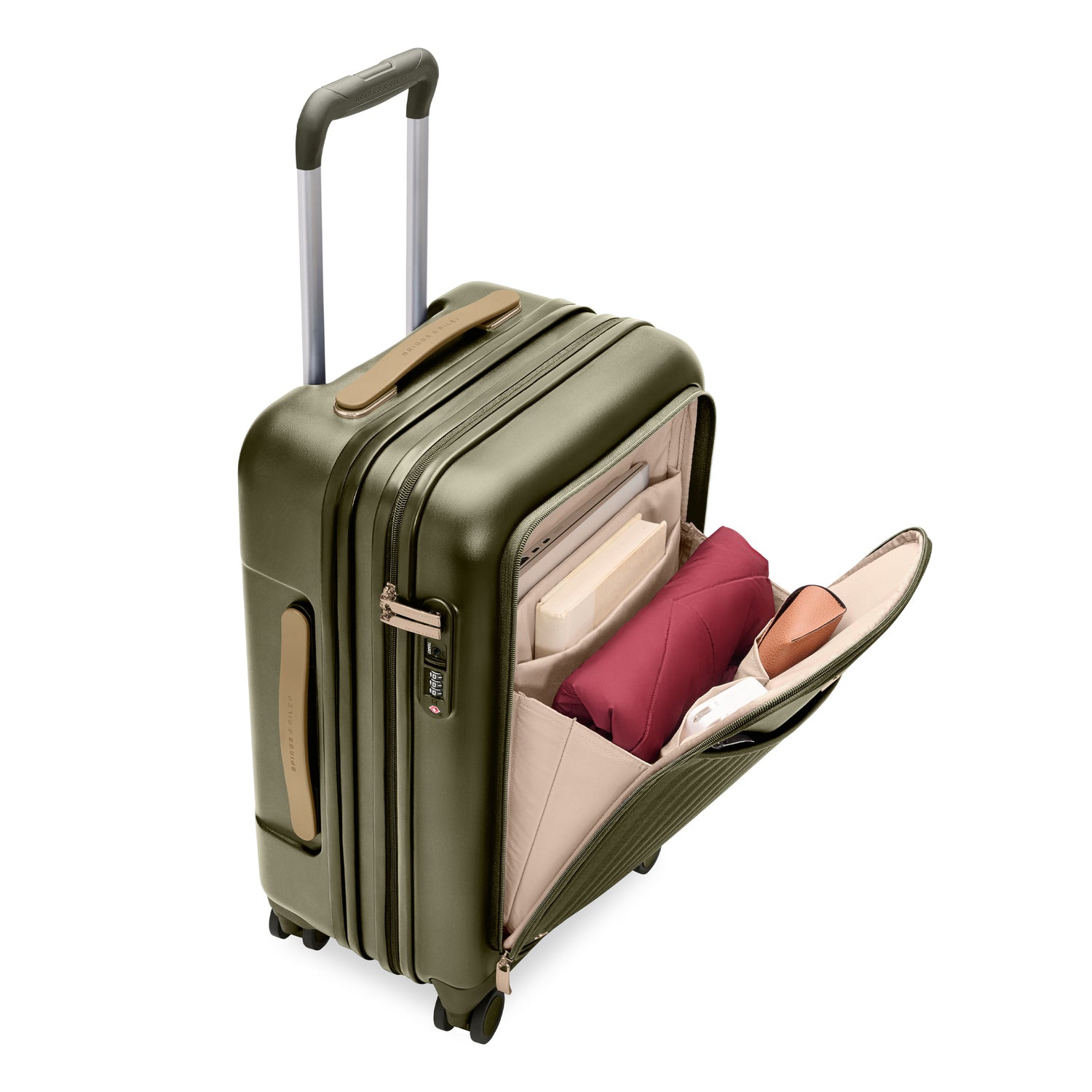 Essential Front Pocket Carry-On Expandable Spinner in Olive #color_olive