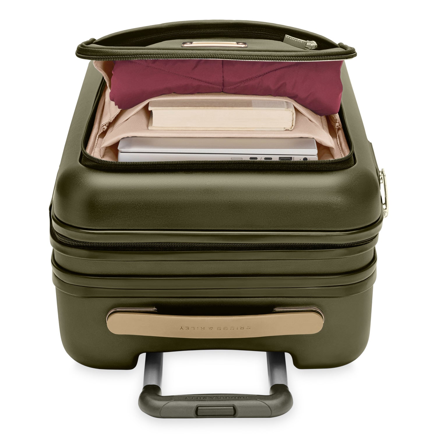 Essential Front Pocket Carry-On Expandable Spinner in Olive #color_olive