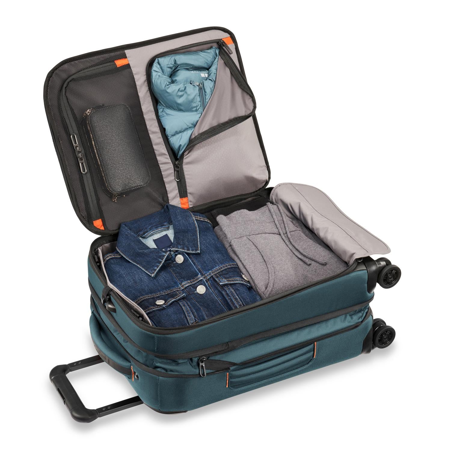 ZDX International 21" Carry-On Expandable Spinner Ocean Open Packed #color_ocean