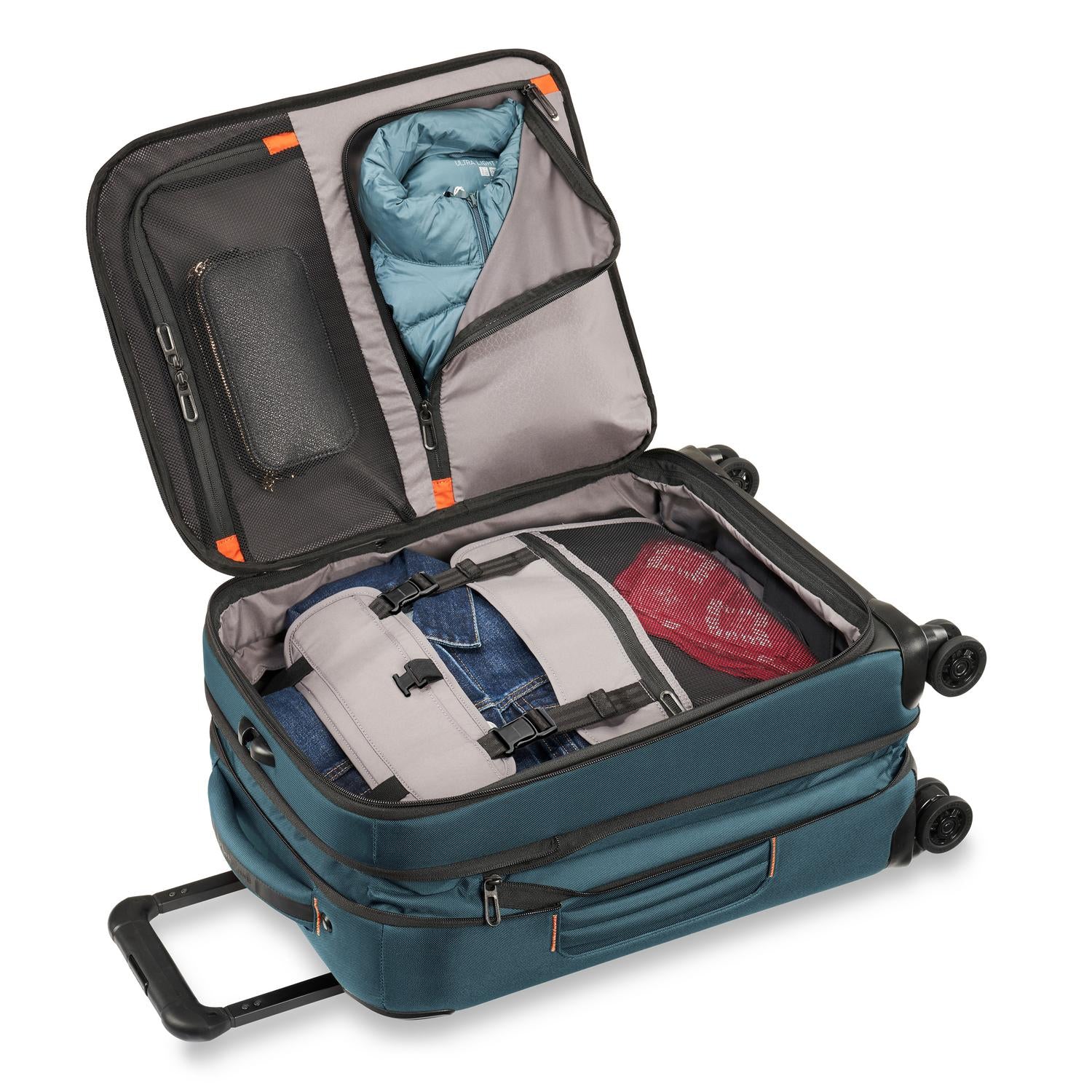 ZDX International 21" Carry-On Expandable Spinner Ocean Open Packed #color_ocean