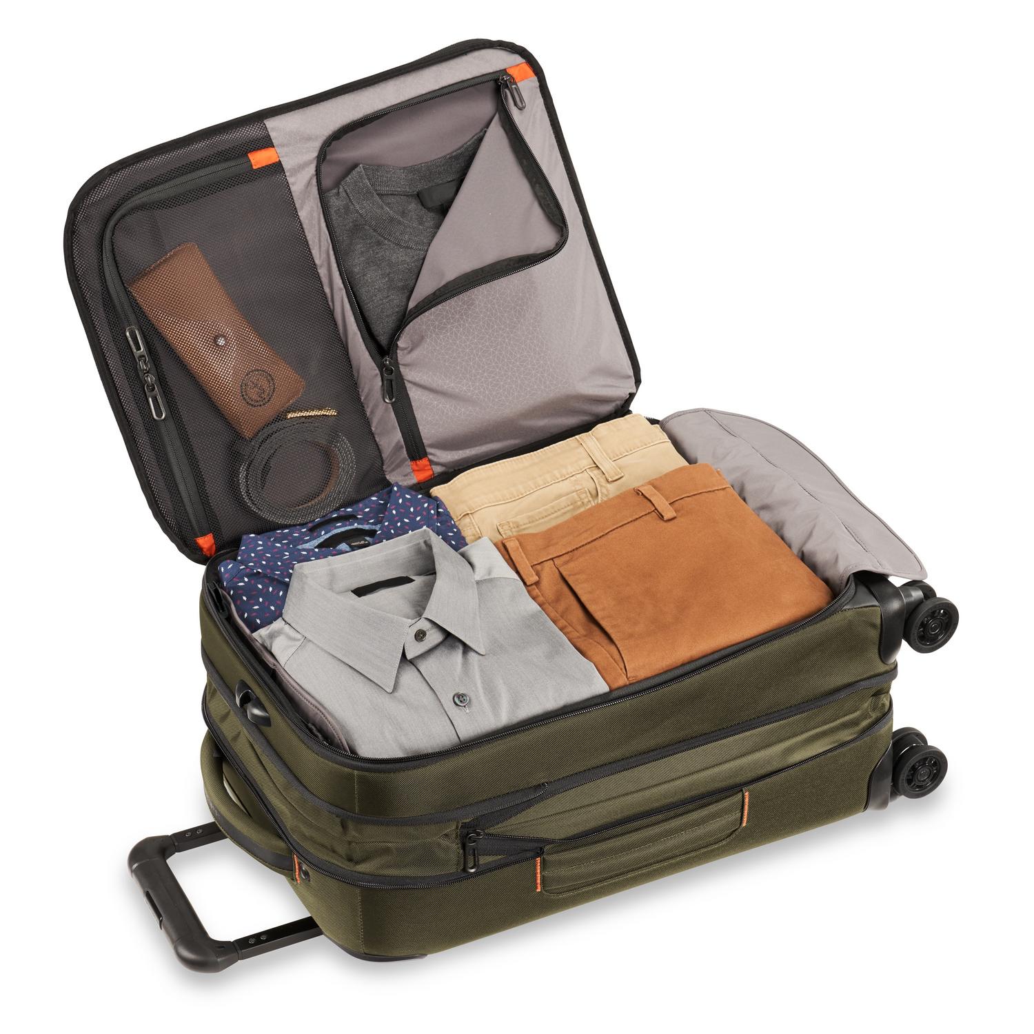 Briggs and Riley ZDX Domestic 22" Carry-On Expandable Spinner Hunter Open Packed  #color_hunter