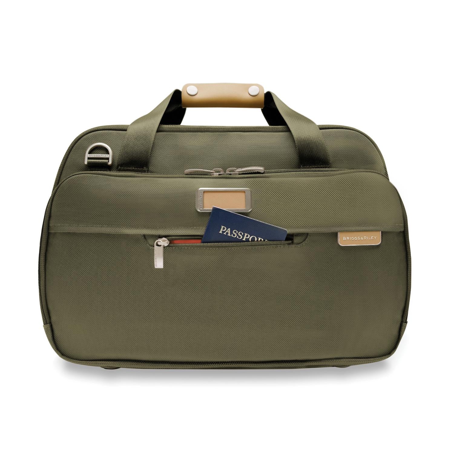 Briggs and Riley Expandable Cabin Bag Olive Front Pocket #color_olive