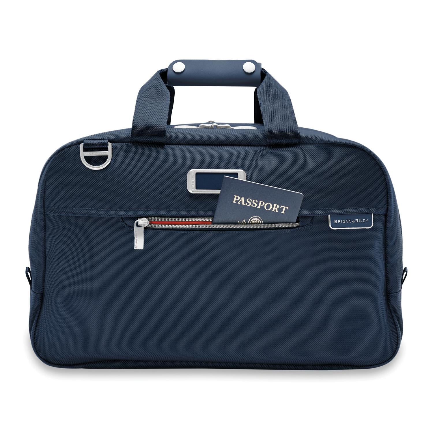 Briggs and Riley Executive Travel Duffle Navy Front Pocket #color_navy