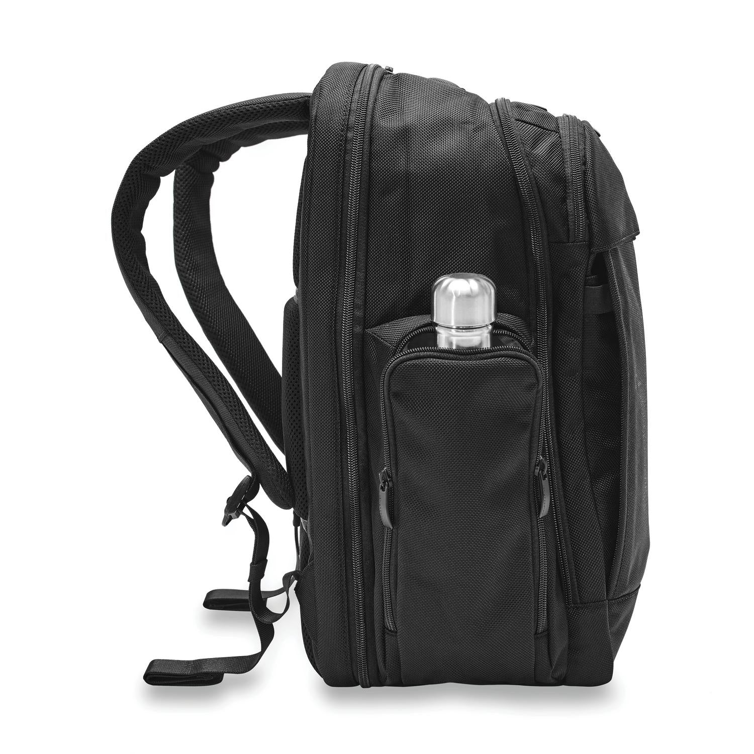 Briggs and Riley Traveler Backpack Black Side View #color_black