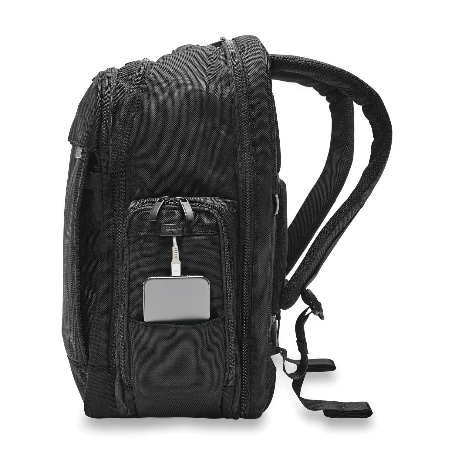 Briggs and Riley Traveler Backpack Black Side View #color_black