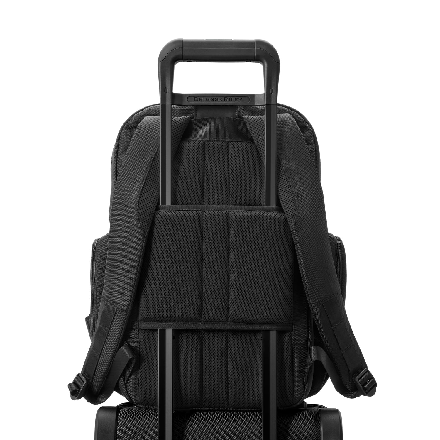 Briggs and Riley Traveler Backpack Black Slip Through Back Panel #color_black