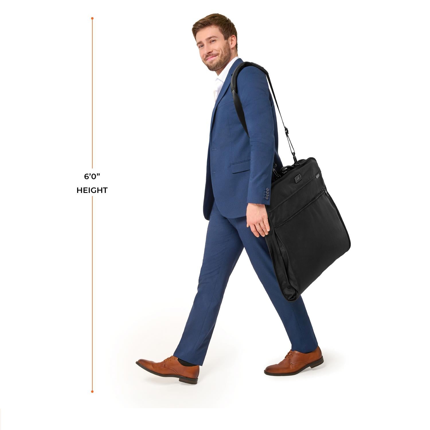 Briggs and Riley Classic Garment Bag, Model Height 6'0" #color_black