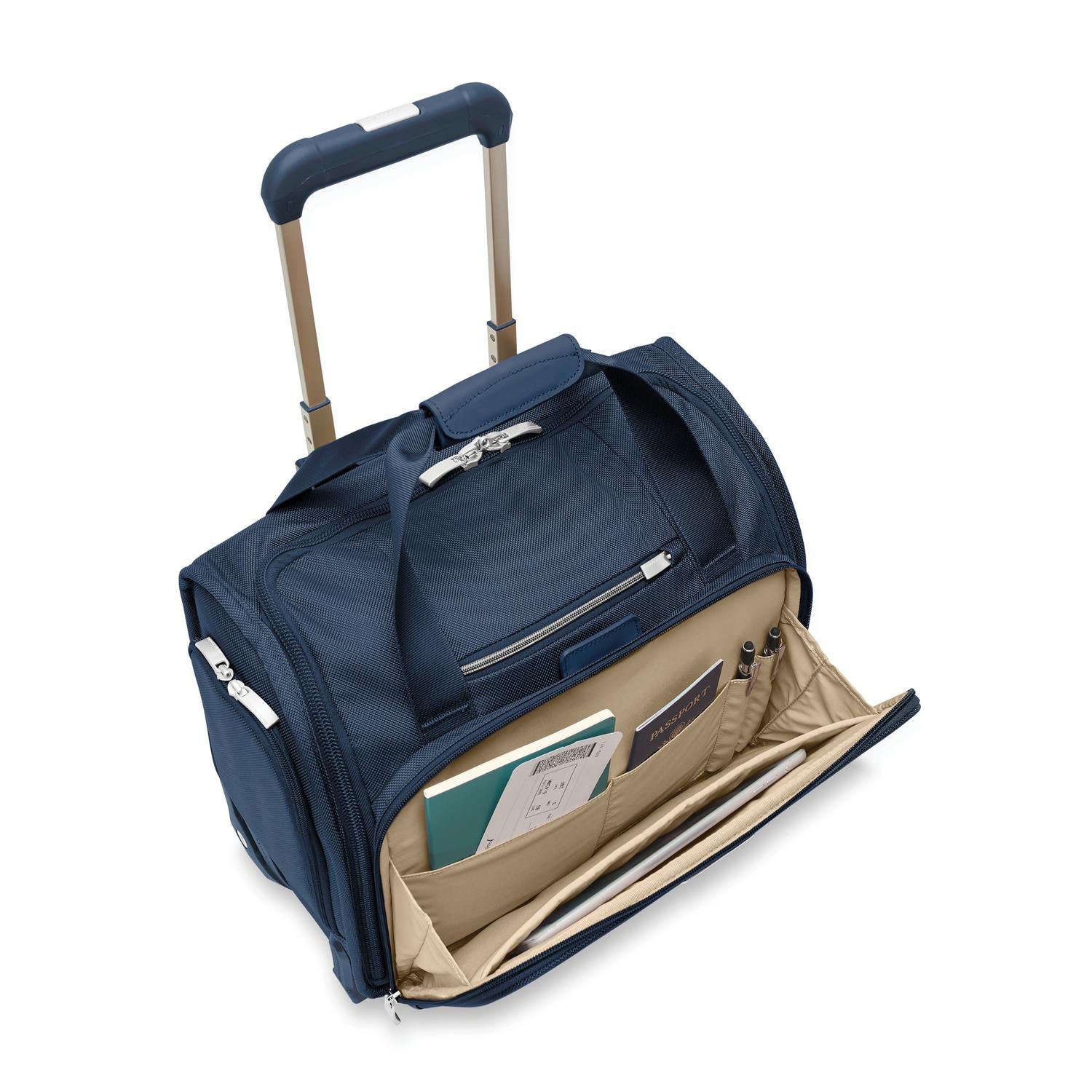 Briggs and Riley 2-Wheel Cabin Bag Navy Front Pocket #color_navy