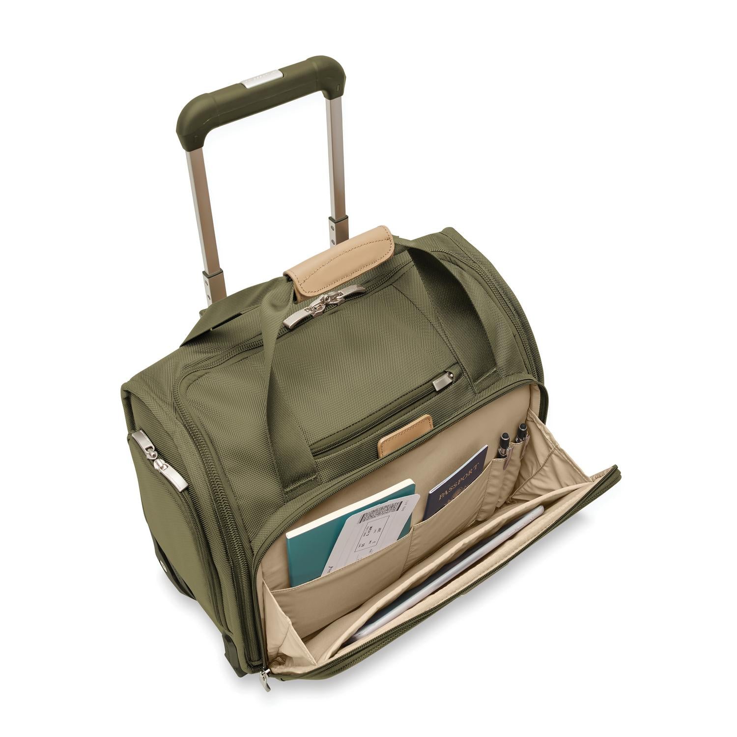 Briggs and Riley 2-Wheel Cabin Bag Olive Front Pocket #color_olive