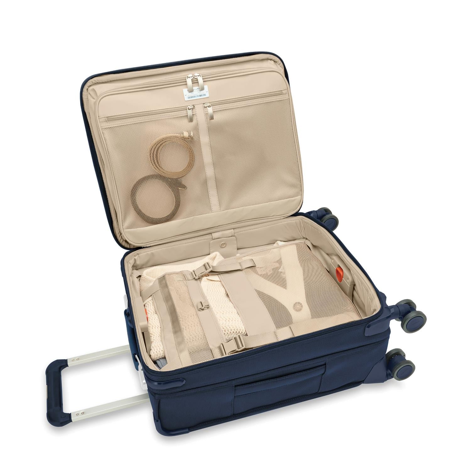Briggs and Riley Global Carry-On Spinner Navy Open Packed #color_navy