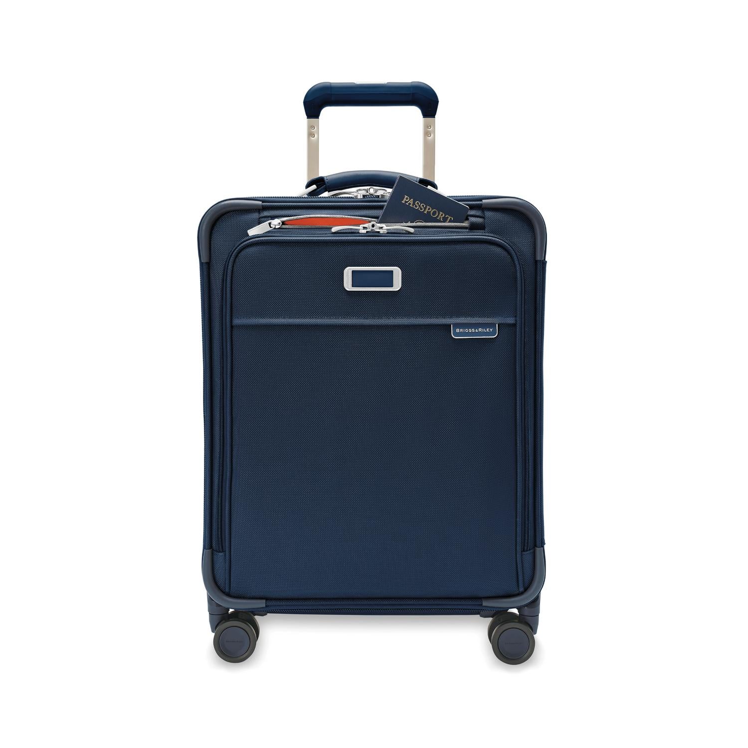 Briggs and Riley Global Carry-On Spinner Navy Front Pocket #color_navy