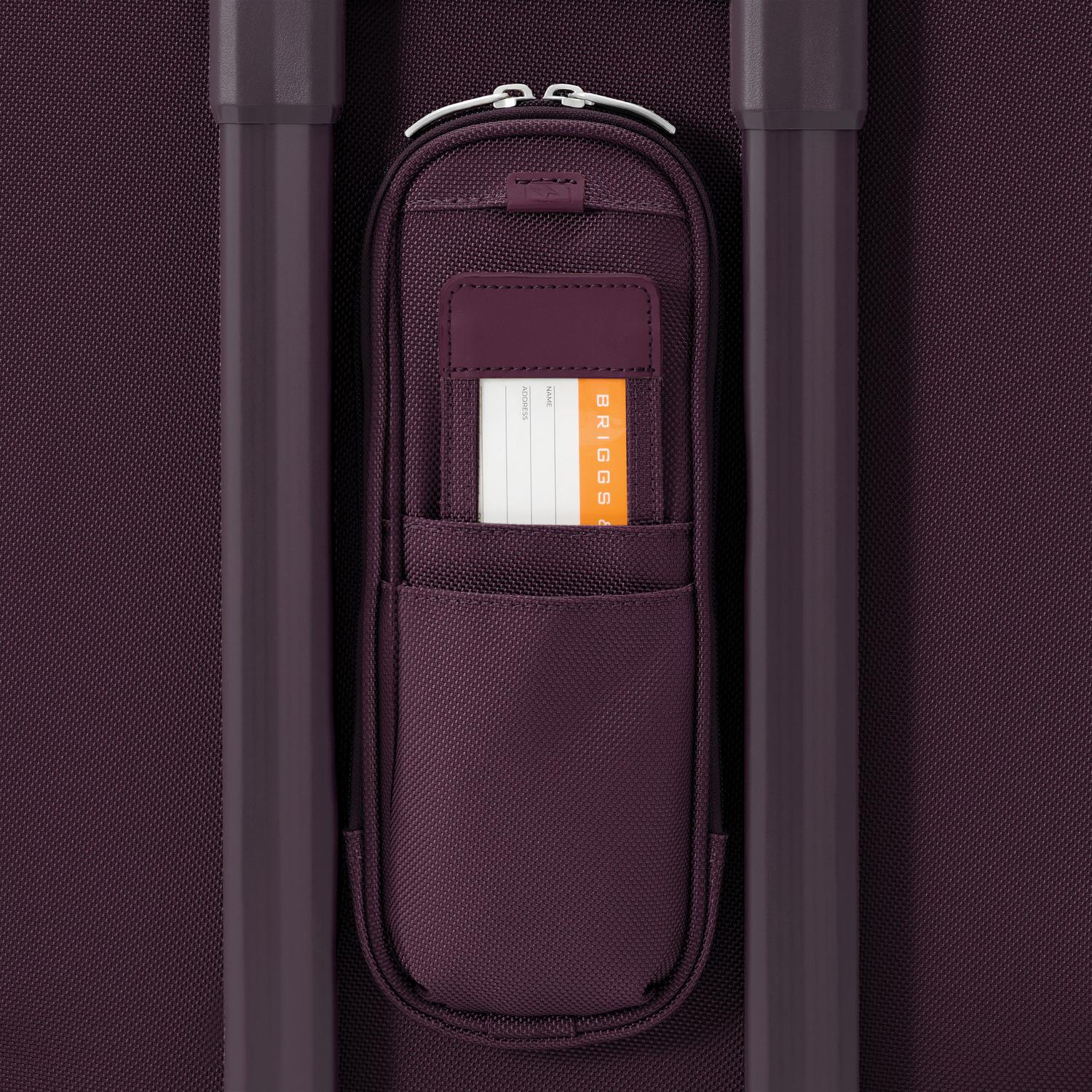 Baseline Essential 22" 2-Wheel Expandable Carry-On Plum ID Tag #color_plum