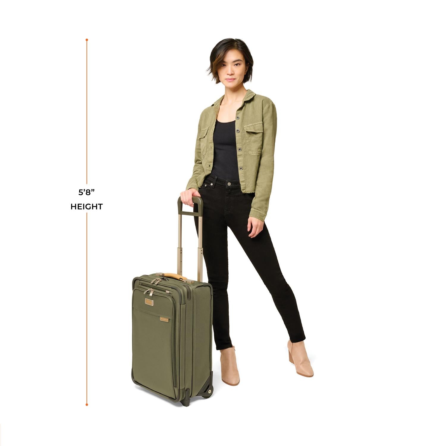 Briggs and Riley Essential 2-wheel Carry-On, Model Height 5'8" #color_olive