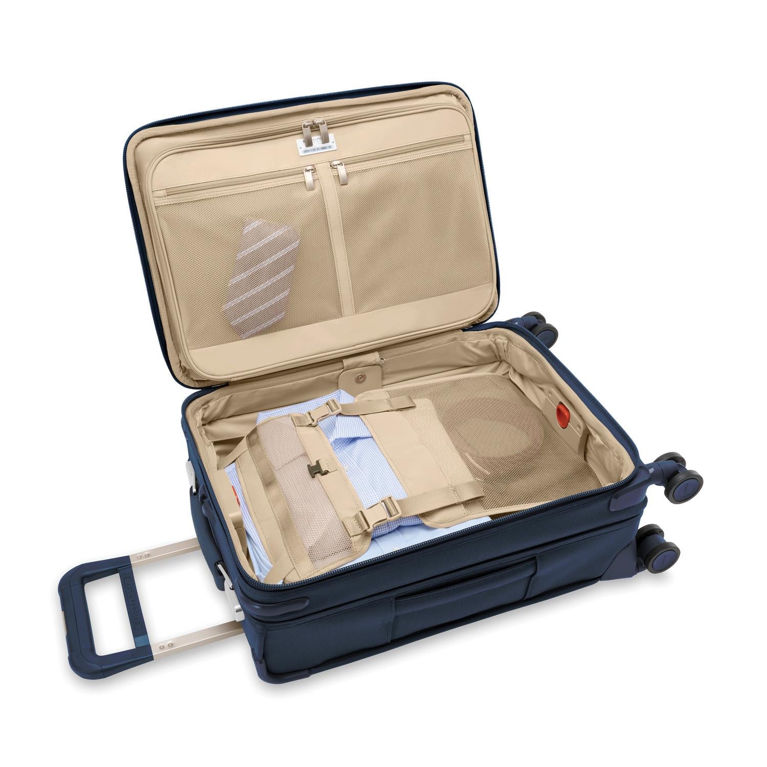 Briggs and Riley Essential Carry-On Spinner Navy Open Packed #color_navy