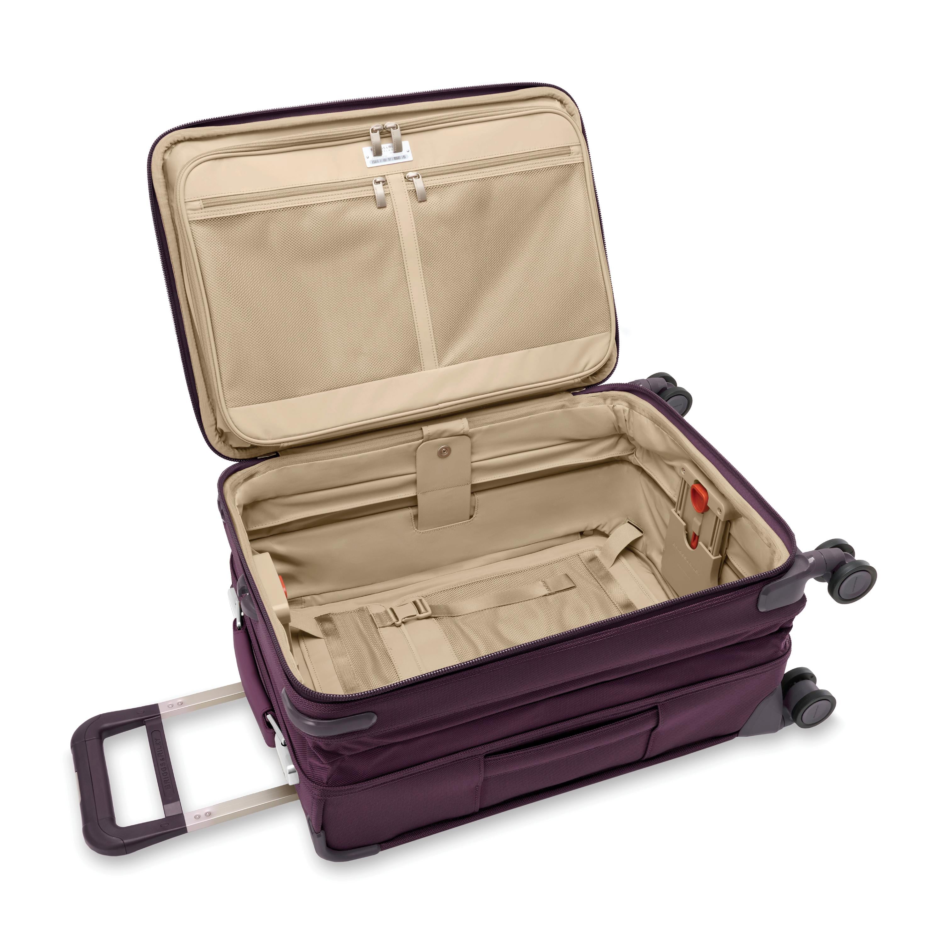 Baseline Essential 22" Carry-On Expandable Spinner Plum Open #color_plum