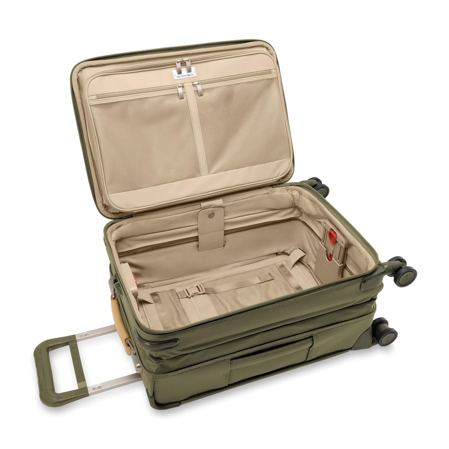Briggs and Riley Essential Carry-On Spinner Olive Open View #color_olive