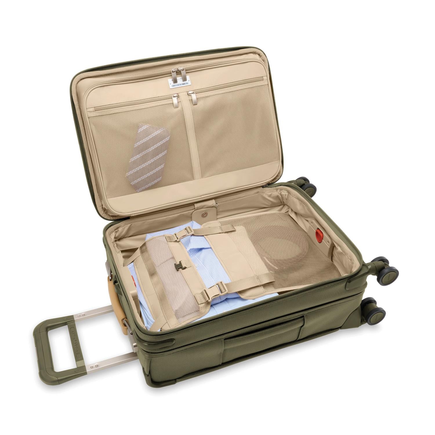 Briggs and Riley Essential Carry-On Spinner Olive Open #color_olive