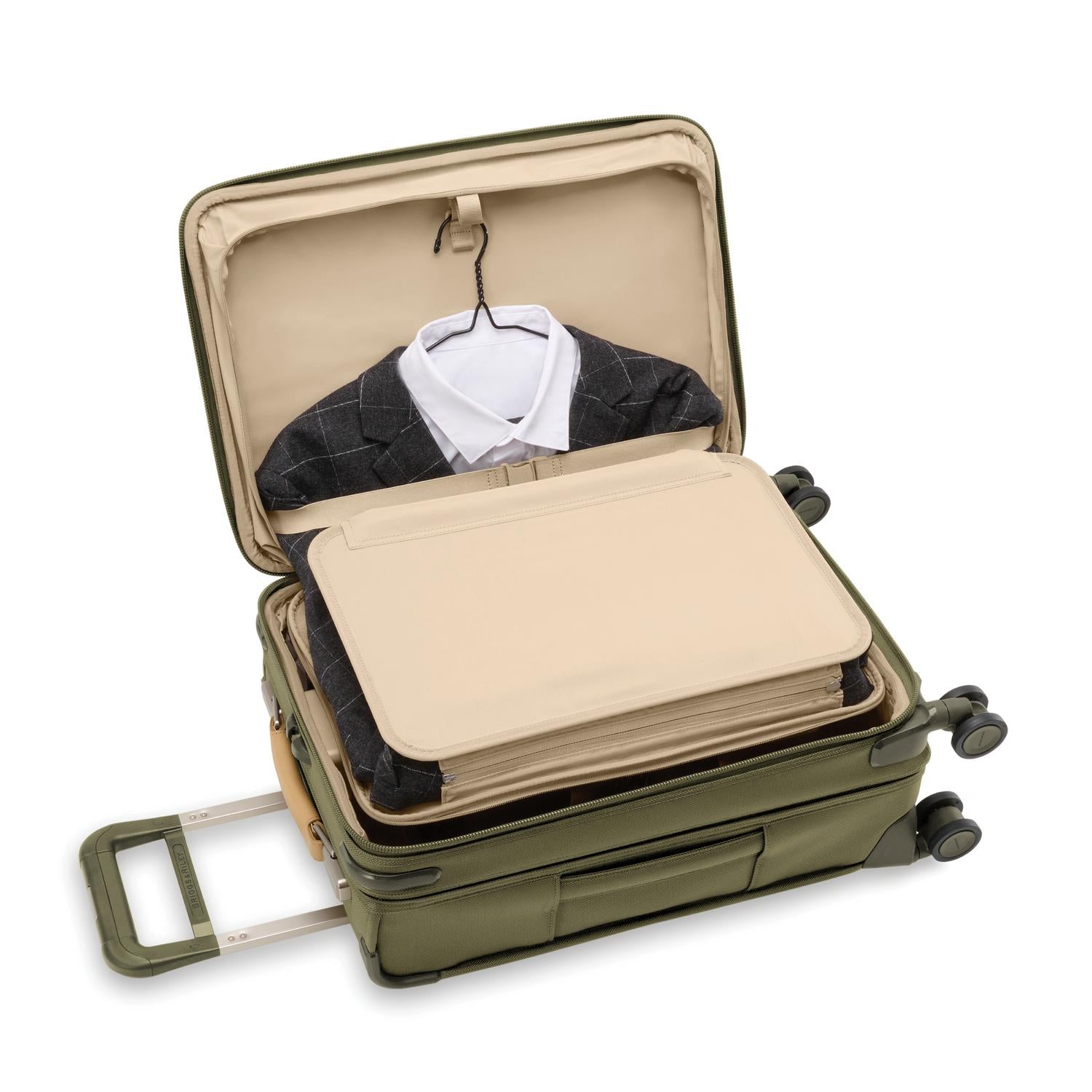 Briggs and Riley Essential Carry-On Spinner Navy Tri-Fold Garment Folder #color_olive