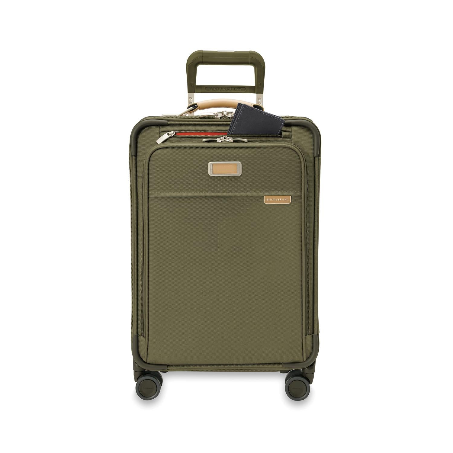 Briggs and Riley Essential Carry-On Spinner Olive Front Pocket #color_olive