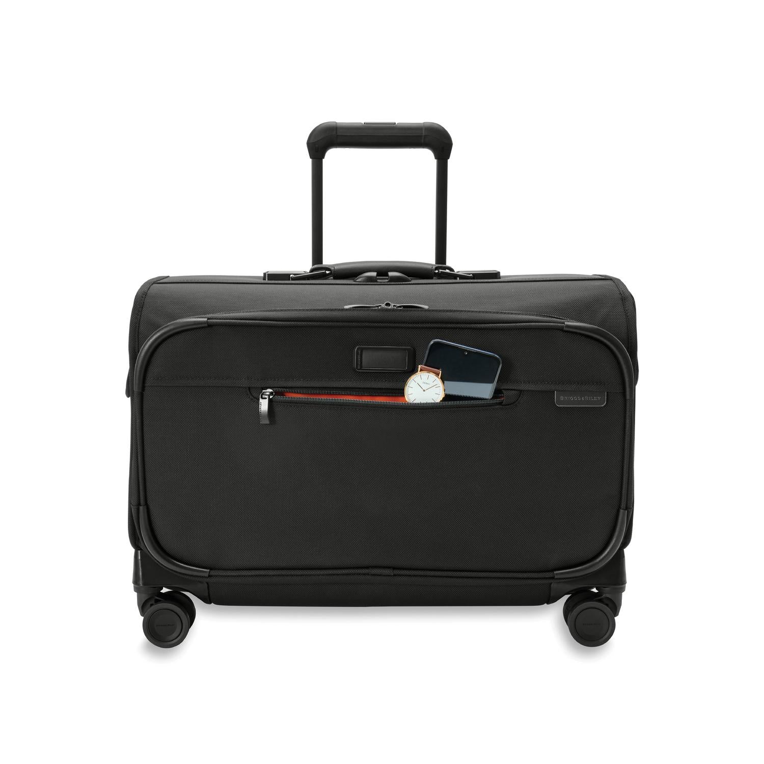 Briggs and Riley Wide Carry-On Wheeled Garment Spinner Front Pocket #color_black