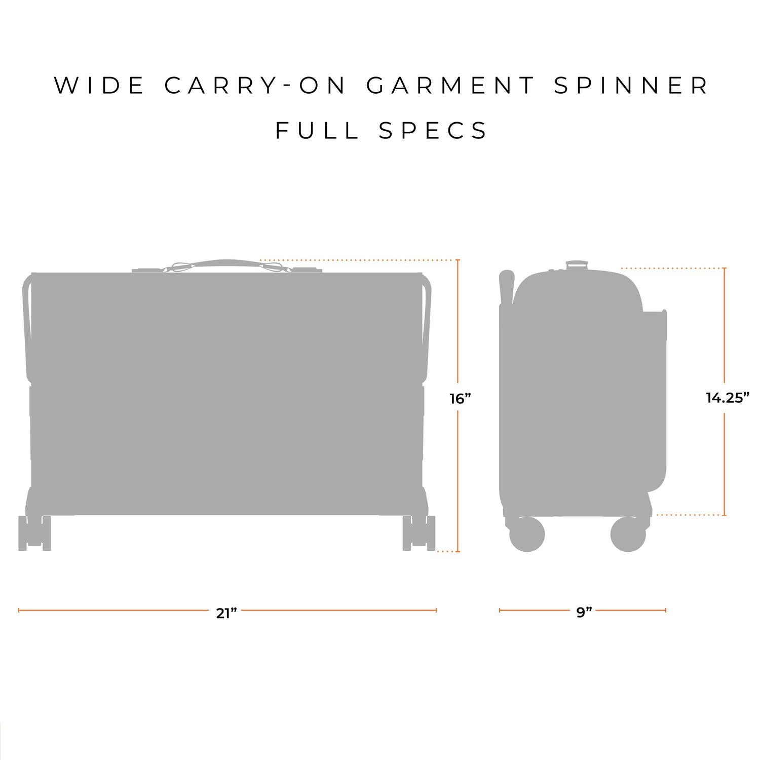 Briggs and Riley Wide Carry-On Wheeled Garment Spinner Full Specs 21"x16"9x14.25" #color_black