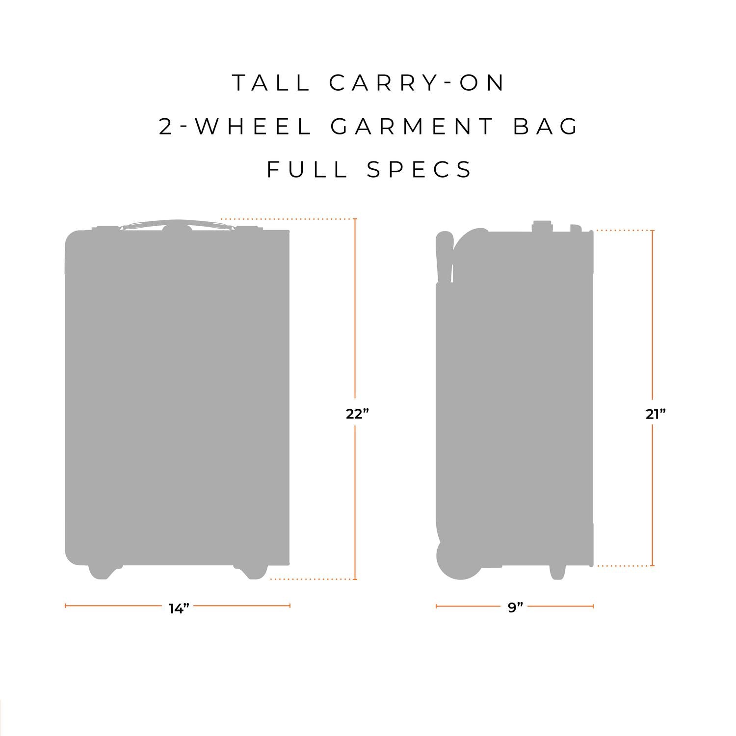 Briggs & Riley Carry-on 2-Wheel Garment Bag Full Specs 14"x22"9" #color_black
