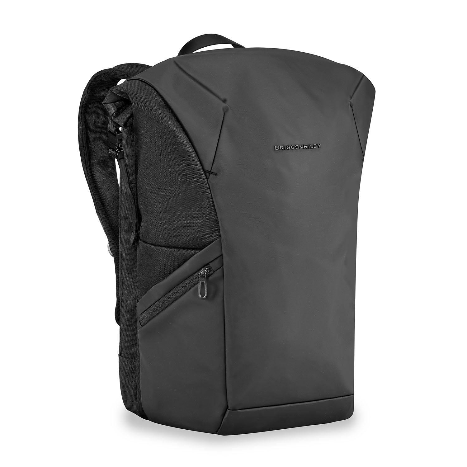 Briggs and Riley Large Roll-Top Backpack Front #color_black