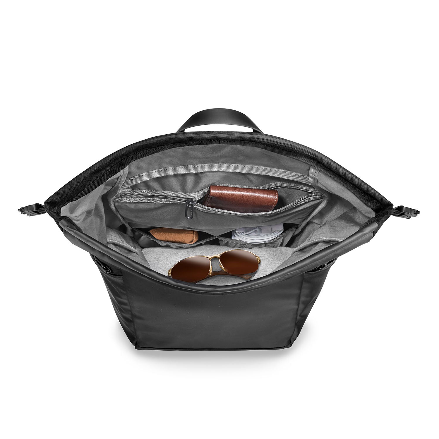 Briggs and Riley Large Roll-Top Backpack Top Open #color_black