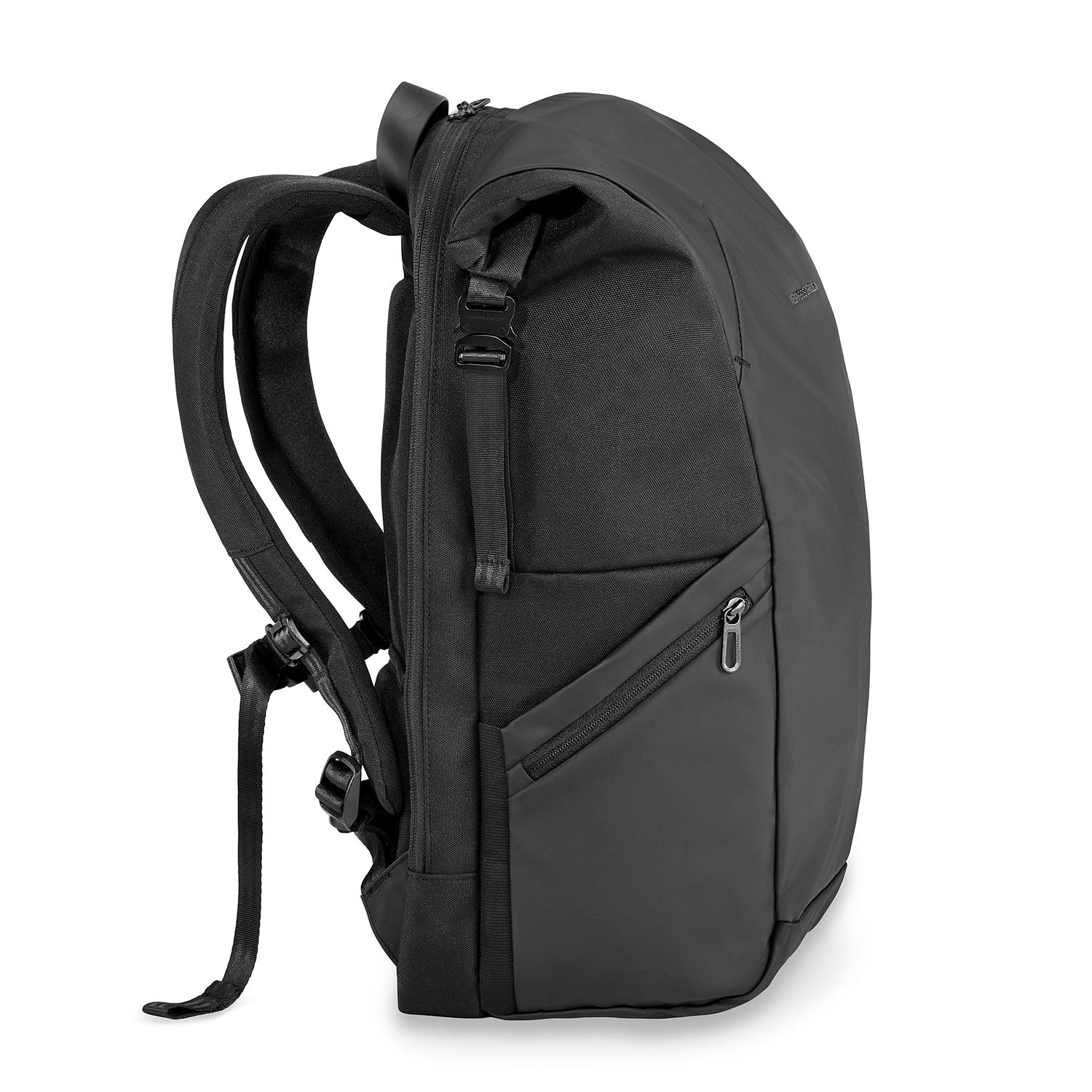 Briggs and Riley Large Roll-Top Backpack Side View #color_black
