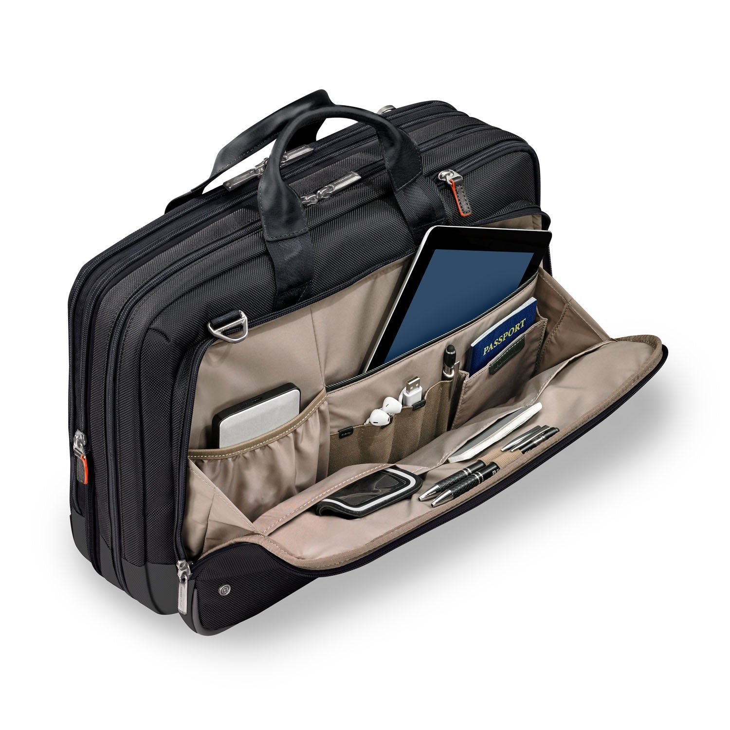 Briggs and Riley Large Expandable Brief Front Pocket Open #color_black