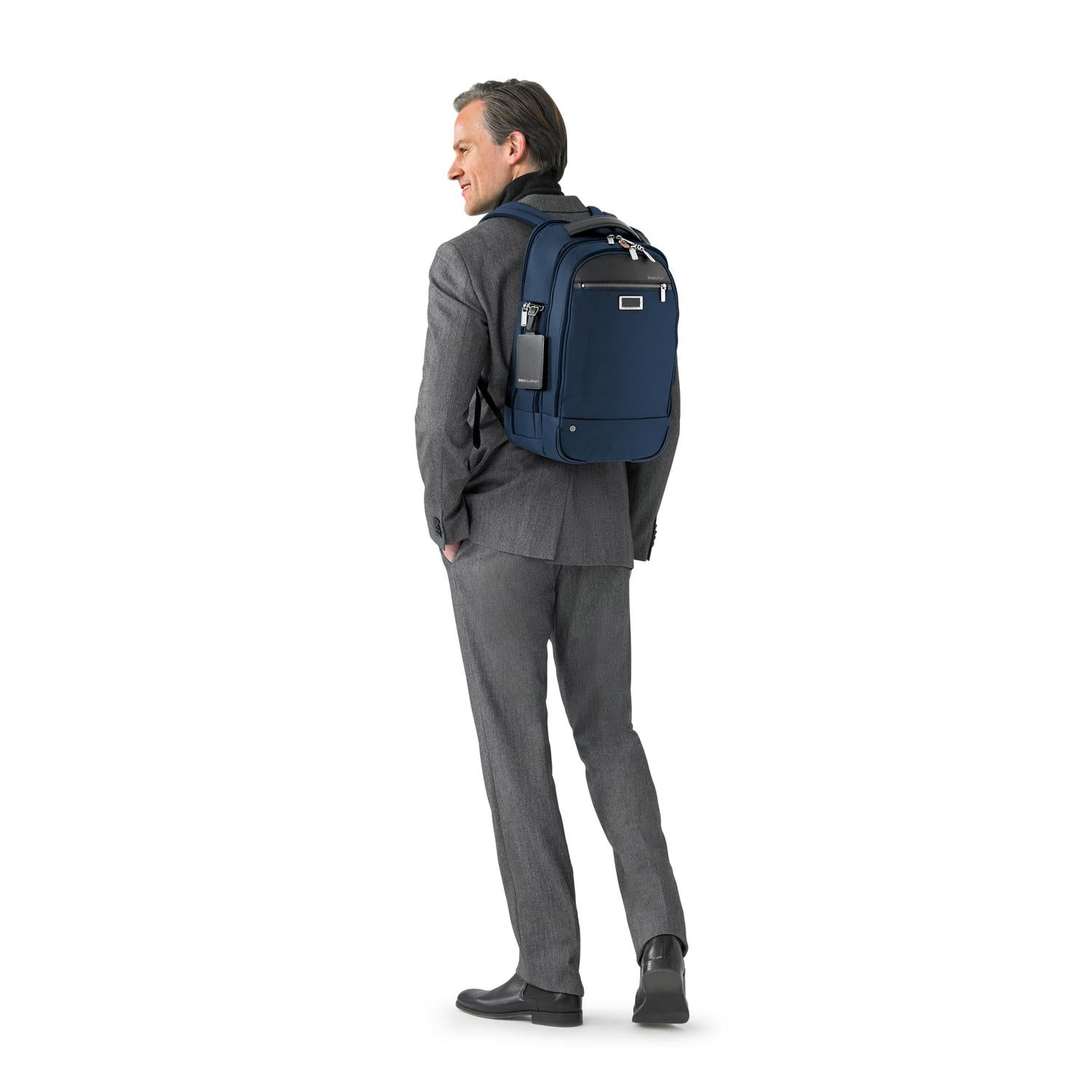 Briggs and Riley Medium Backpack Navy On Figure View  #color_navy