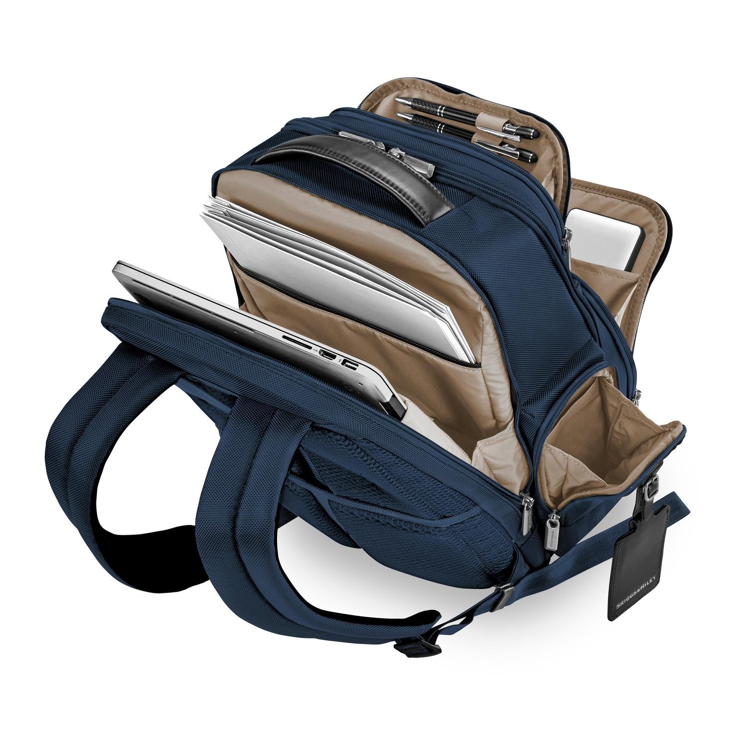 Briggs and Riley Medium Cargo Backpack Navy Open View  #color_navy