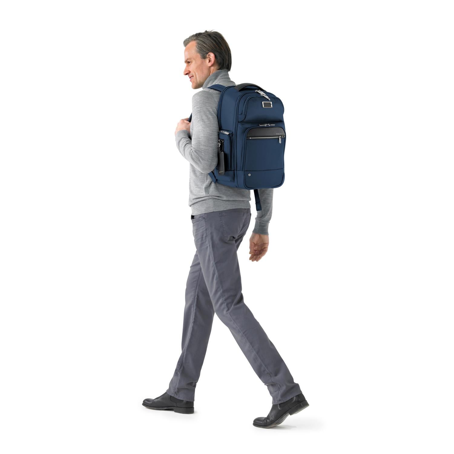 Briggs and Riley Medium Cargo Backpack Navy On Figure View #color_navy