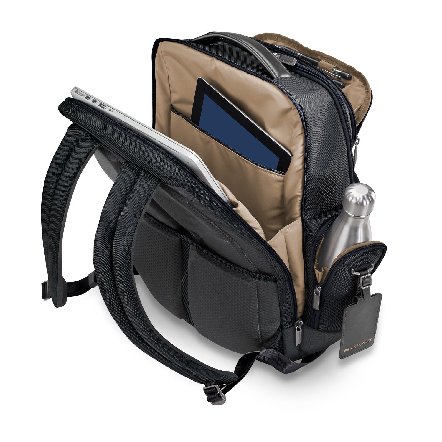 Briggs and Riley Large Cargo Backpack Open #color_black