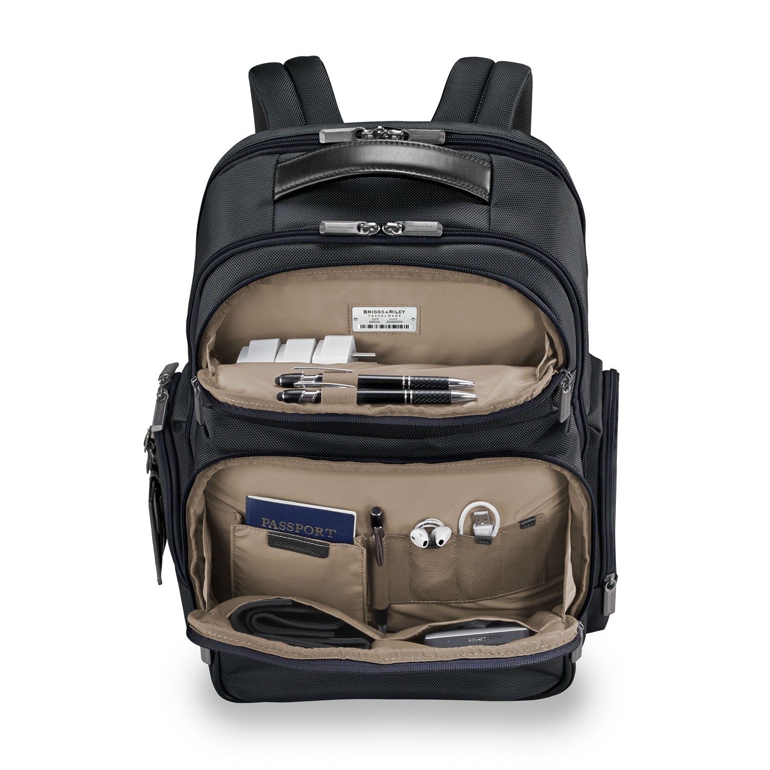 Briggs and Riley Large Cargo Backpack Open #color_black