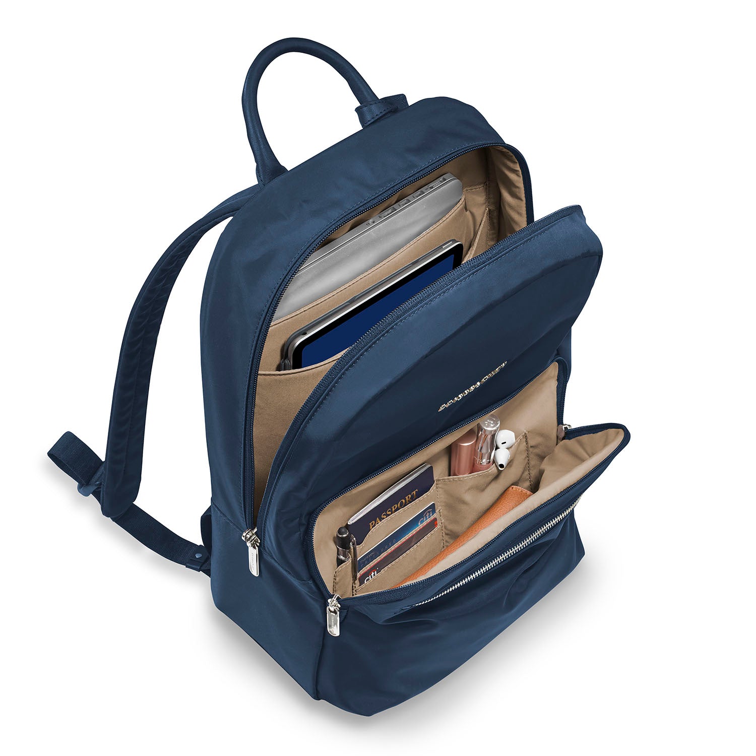 Essential Backpack pocket view #color_navy