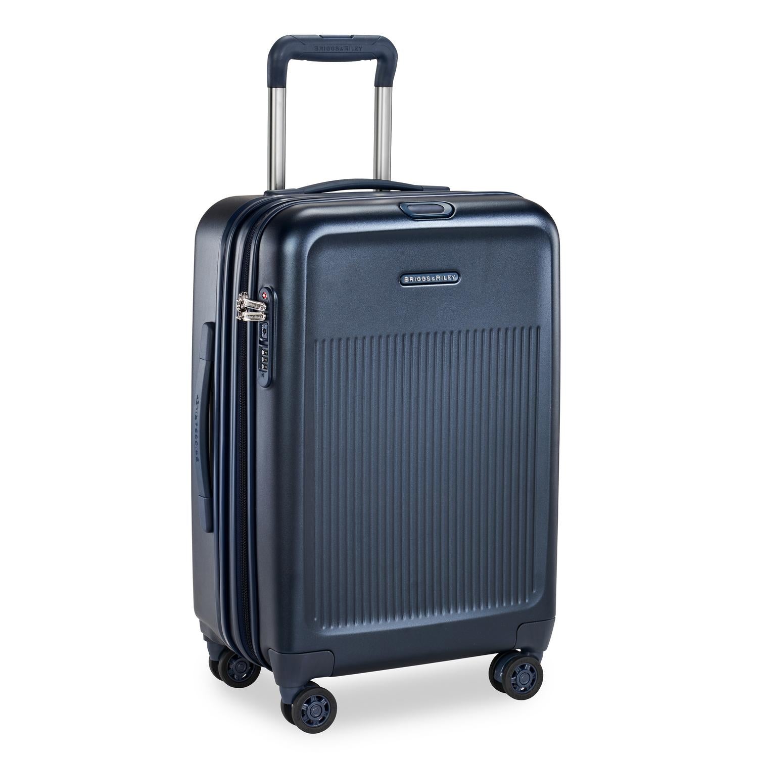 Briggs and Riley Sympatico Domestic Carry-On Expandable Spinner Navy Side #color_matte-navy