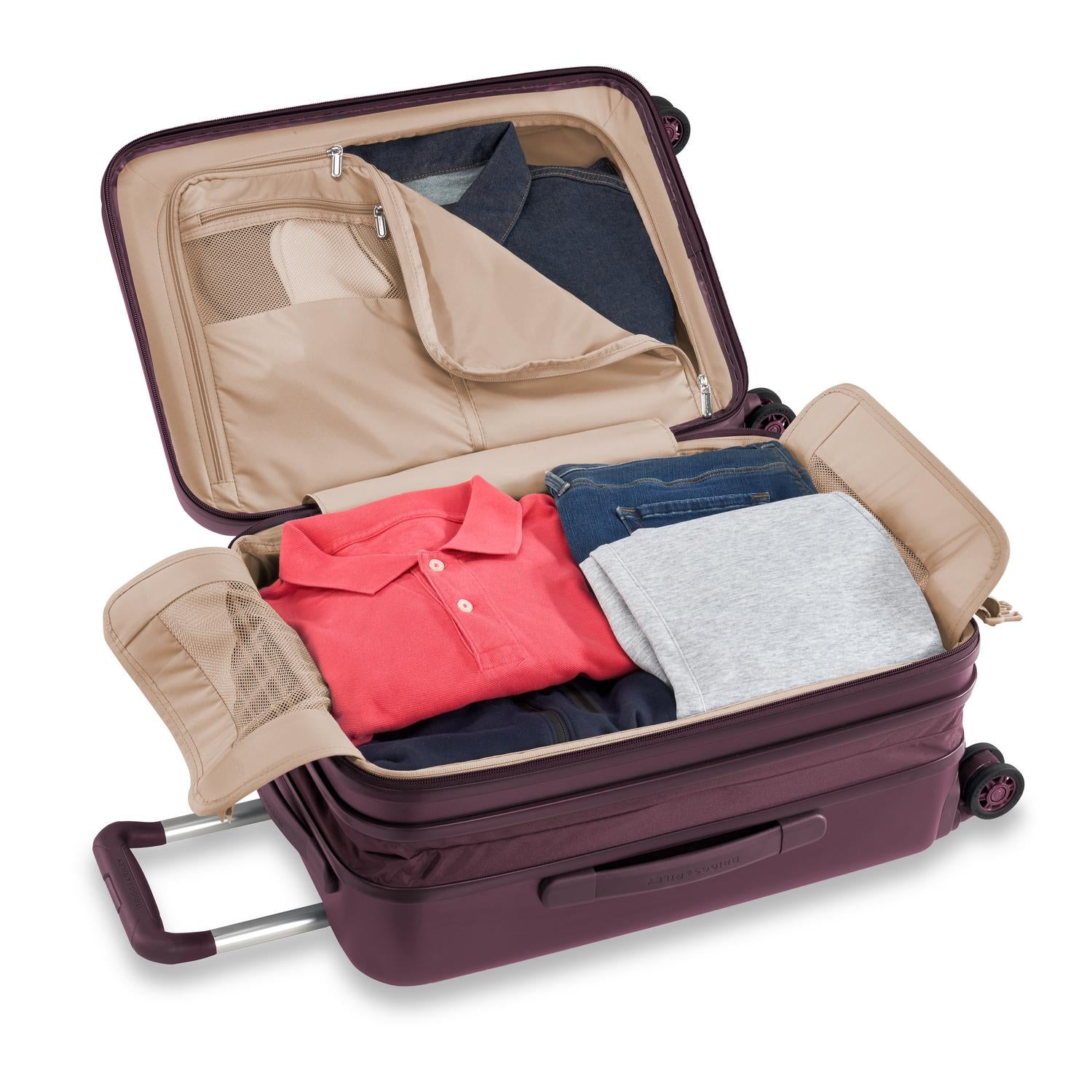 Briggs and Riley Sympatico Domestic Carry-On Expandable Spinner Plum Open Packed #color_plum
