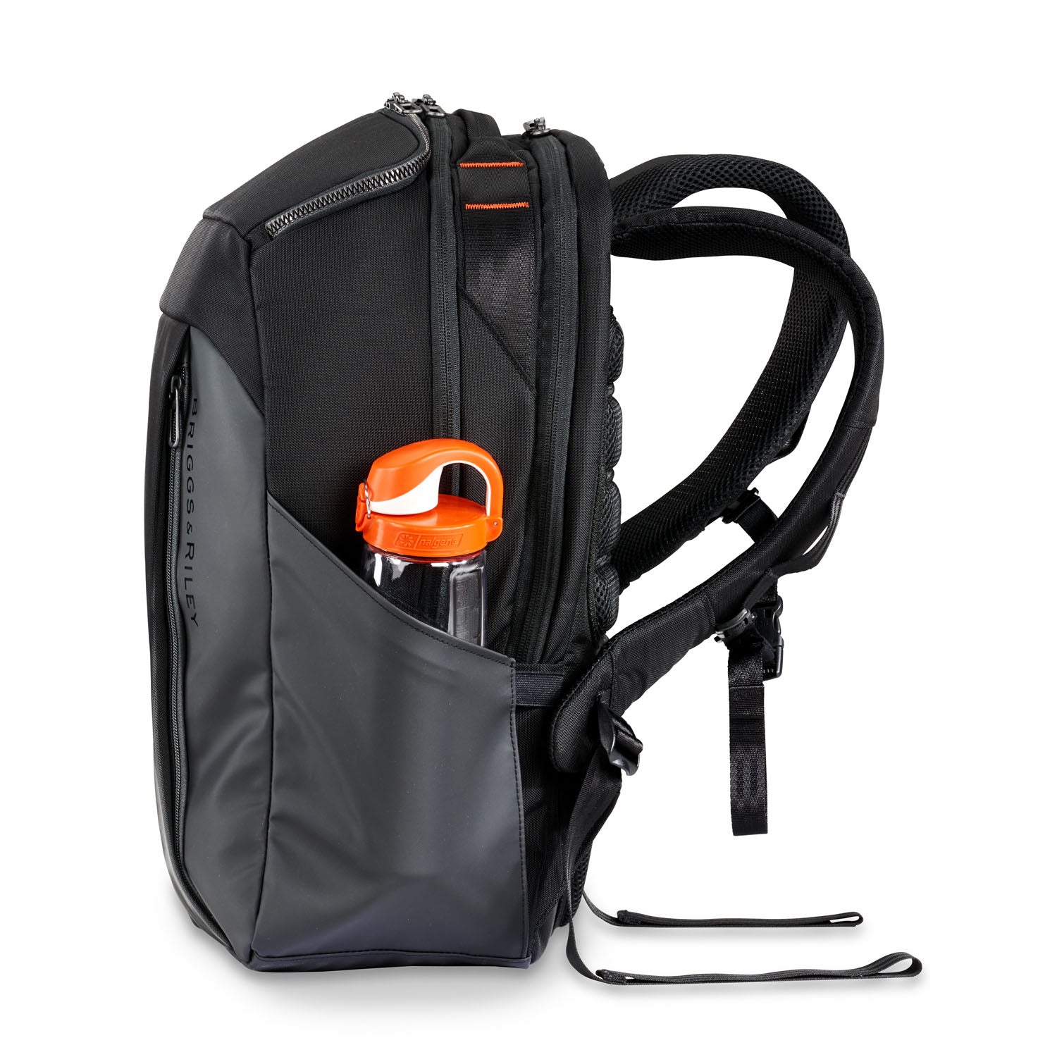 Briggs and Riley ZDX Cargo Backpack Side Pocket View  #color_black