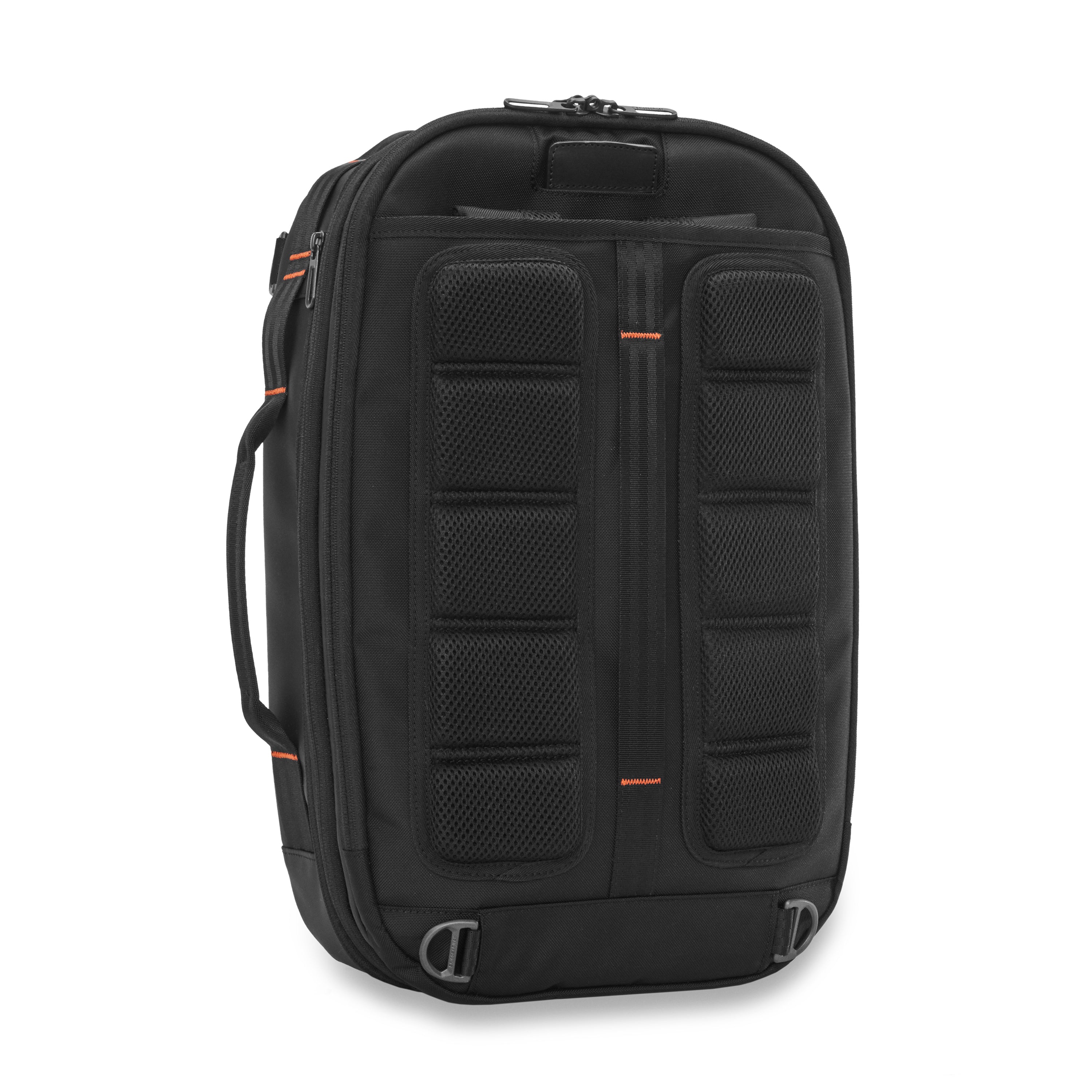 Briggs and Riley Convertible Backpack Duffle, backpack back view with straps put away #color_black