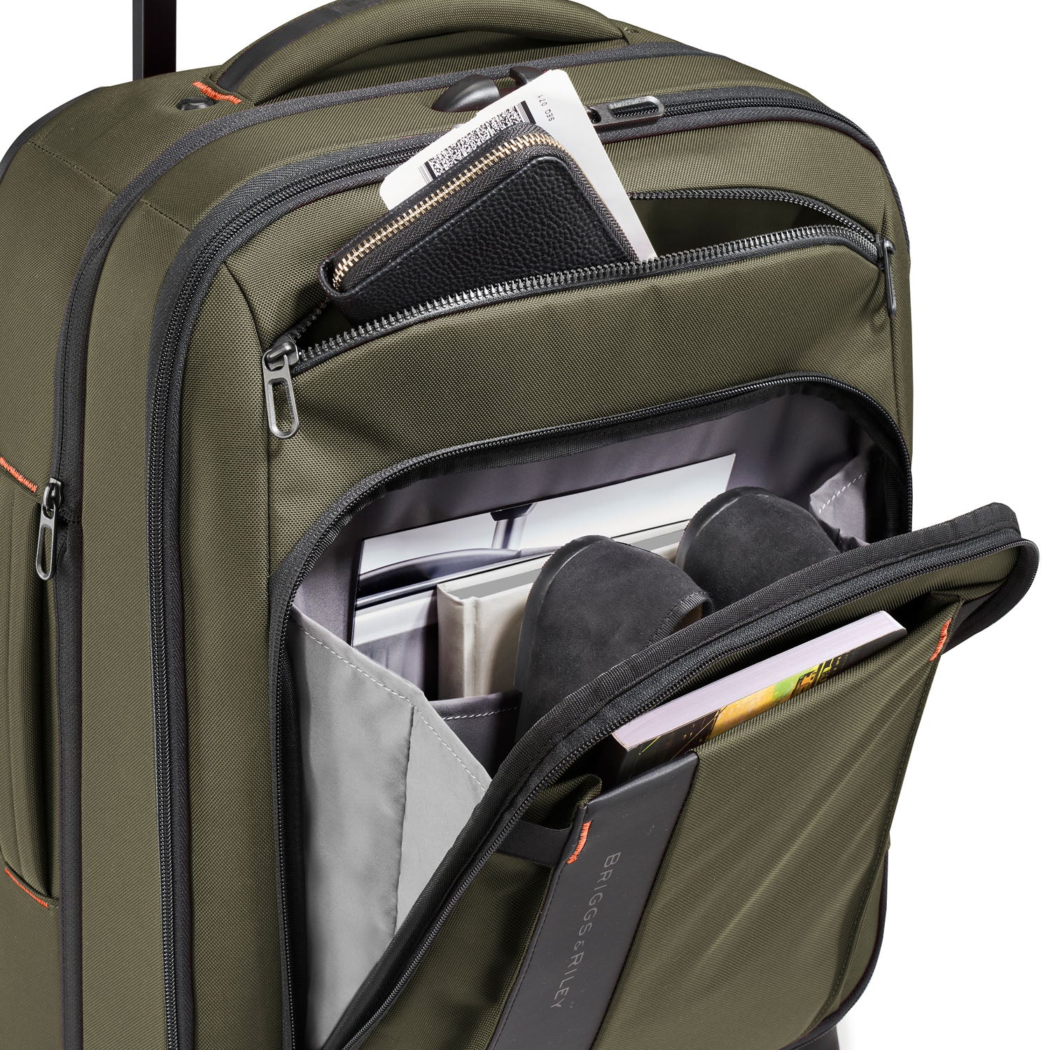 ZDX International 21" Carry-On Expandable Spinner Hunter Front Pockets #color_hunter