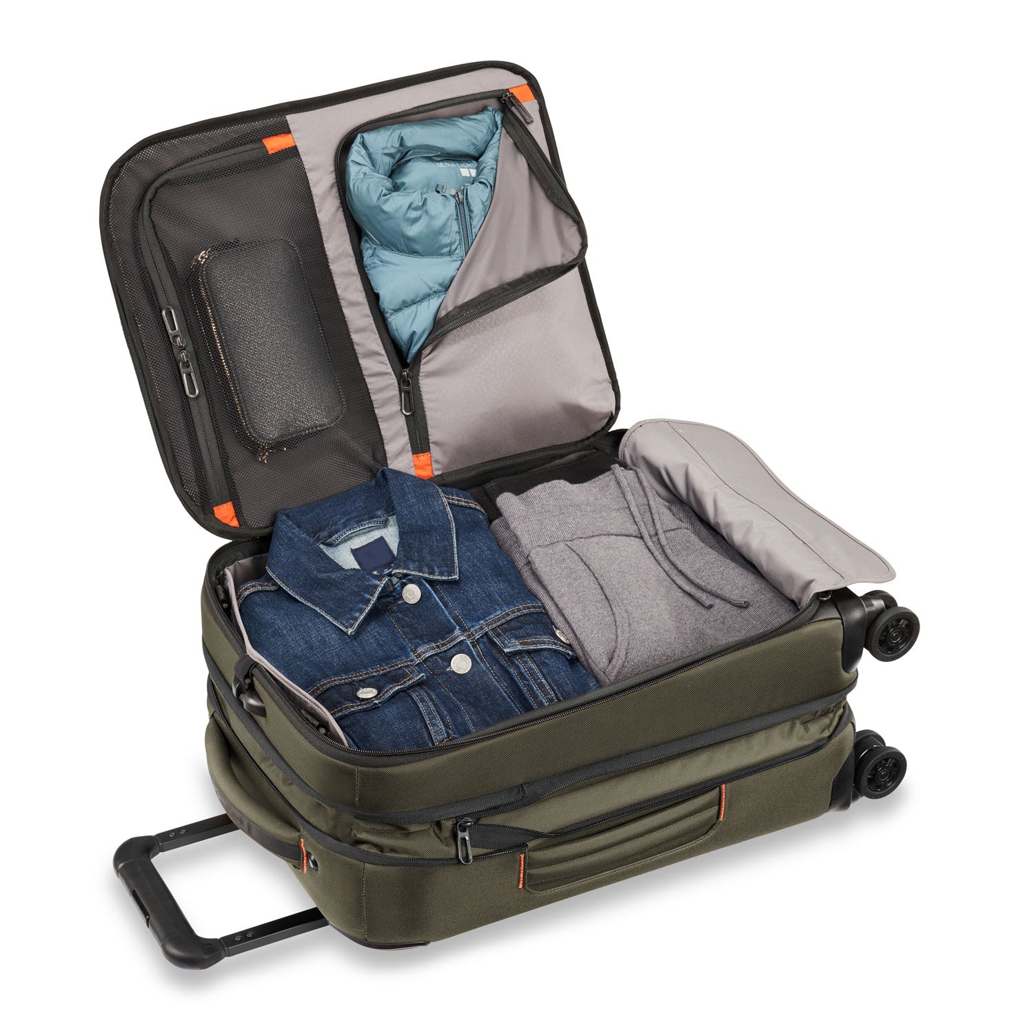 ZDX International 21" Carry-On Expandable Spinner Hunter Open Packed #color_hunter
