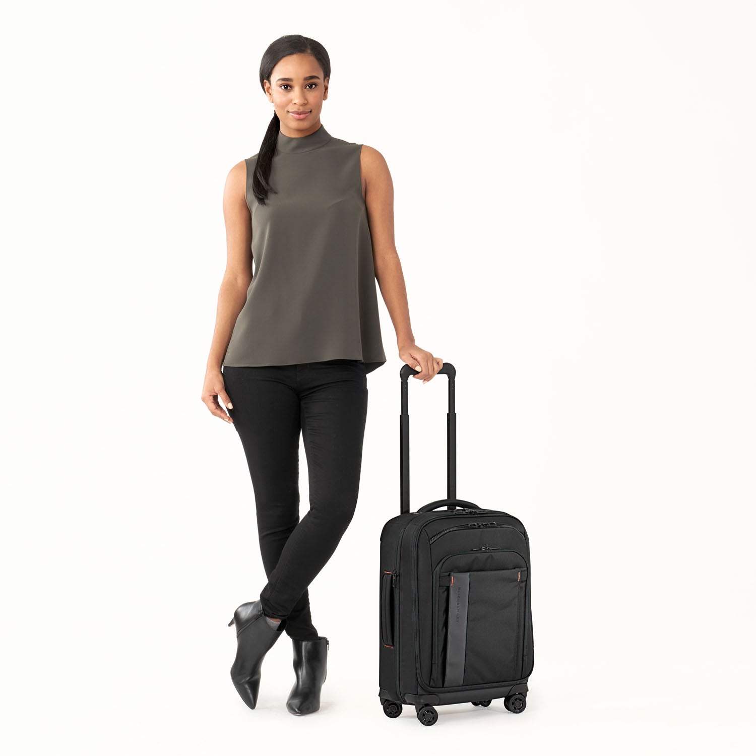 ZDX International 21" Carry-On Expandable Spinner Black With Person #color_black