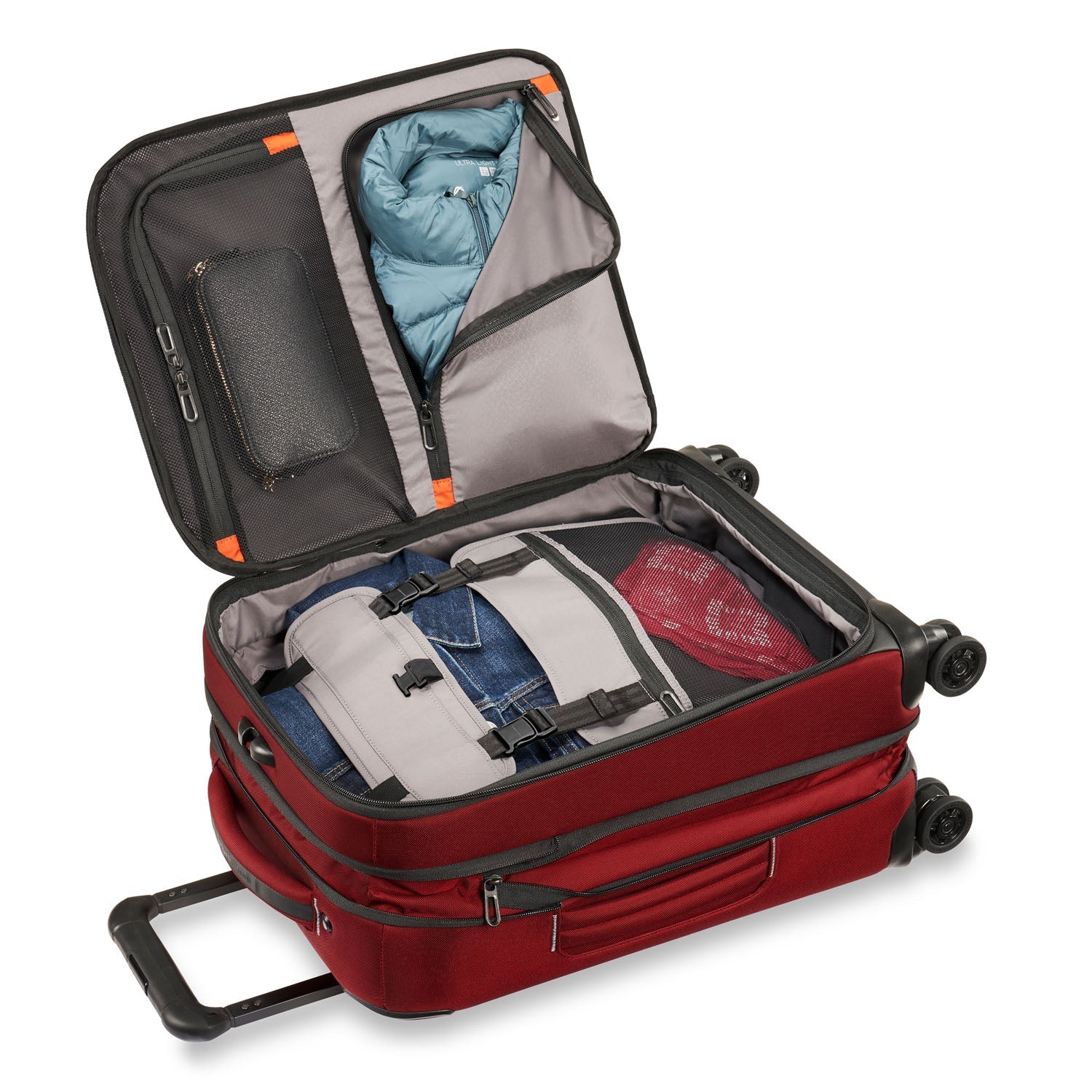 ZDX International 21" Carry-On Expandable Spinner Brick Open Packed