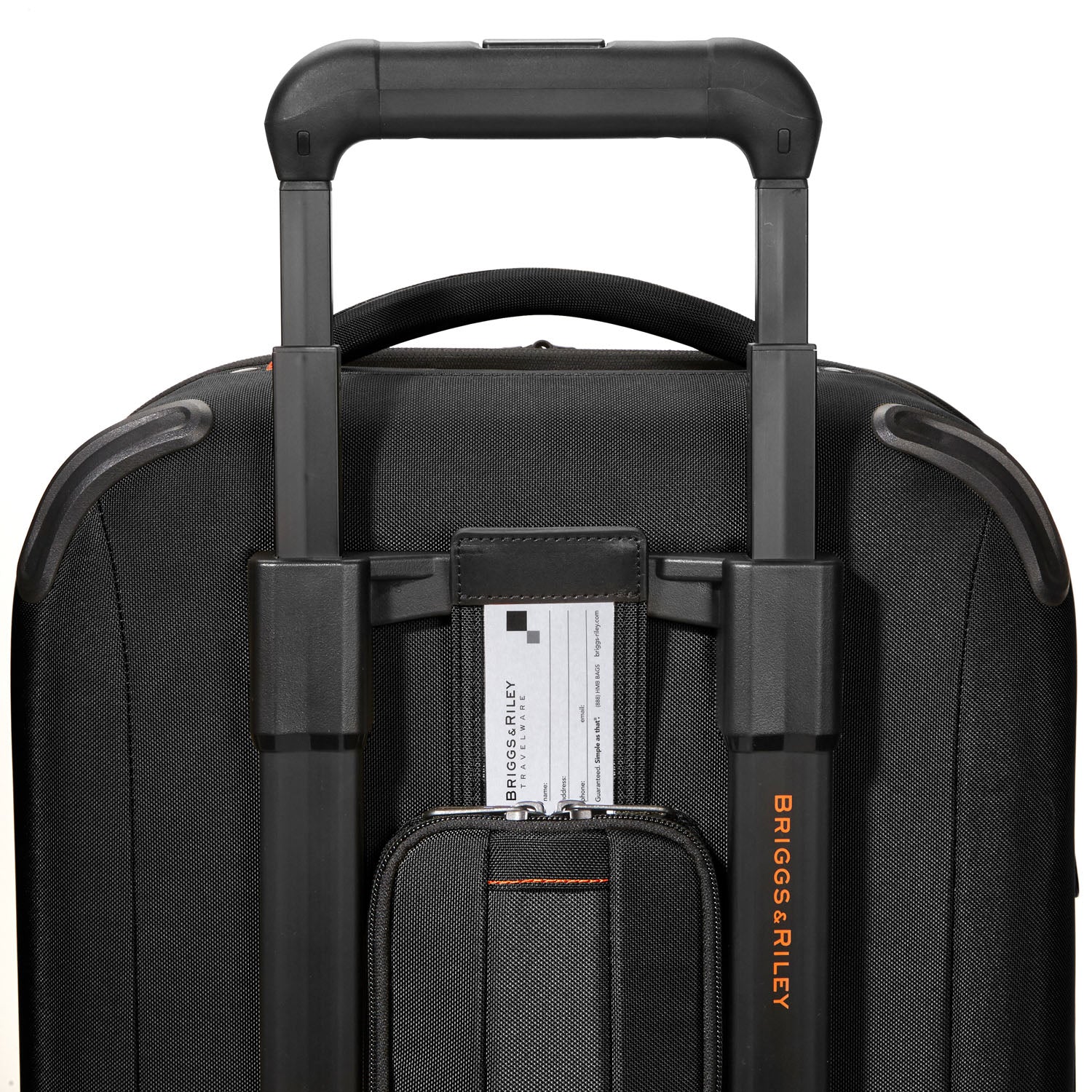 Briggs and Riley ZDX Domestic 22" Carry-On Expandable Spinner Black Back View ID Pocket #color_black