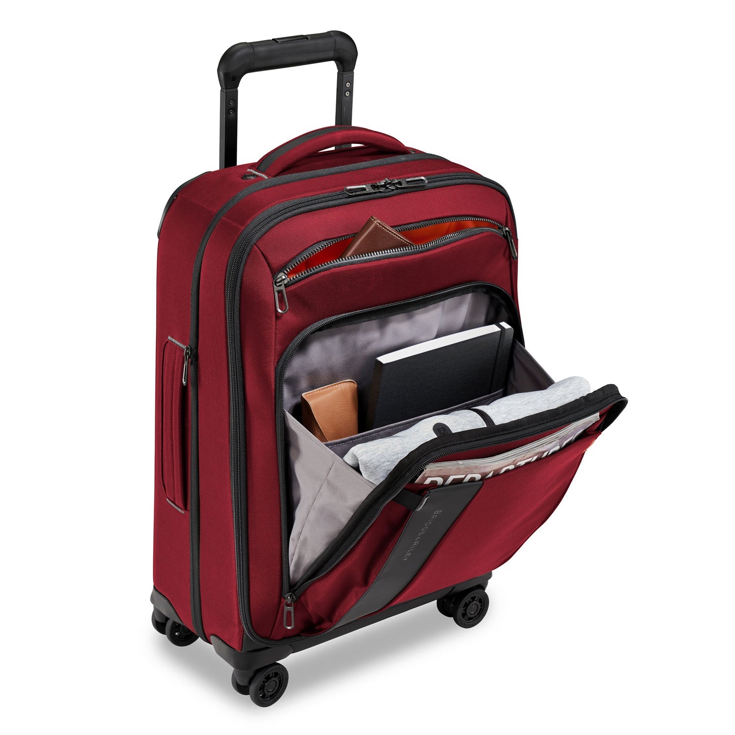 Briggs and Riley ZDX Domestic 22" Carry-On Expandable Spinner Brick Front Pockets #color_brick